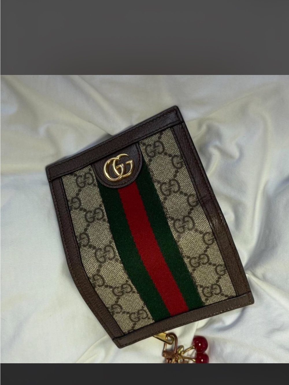 Gucci Brown GG Supreme Canvas Pouch with Green and Red Web Stripe
